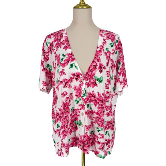 Talbots Kelly Cardigan Size 1X Summer Blossoms Floral Elbow Sleeve Cotton READ - Picture 2 of 12